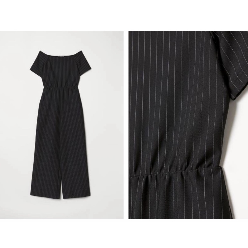 H&M wide leg black and white pin striped Jumpsuit